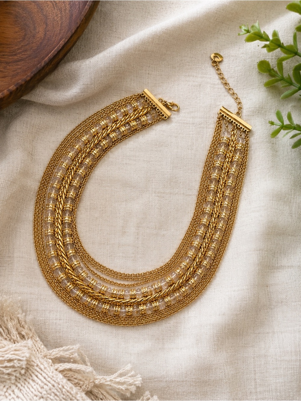 Gold Multi-Strand Crystal Accent Necklace - Women Jewelry